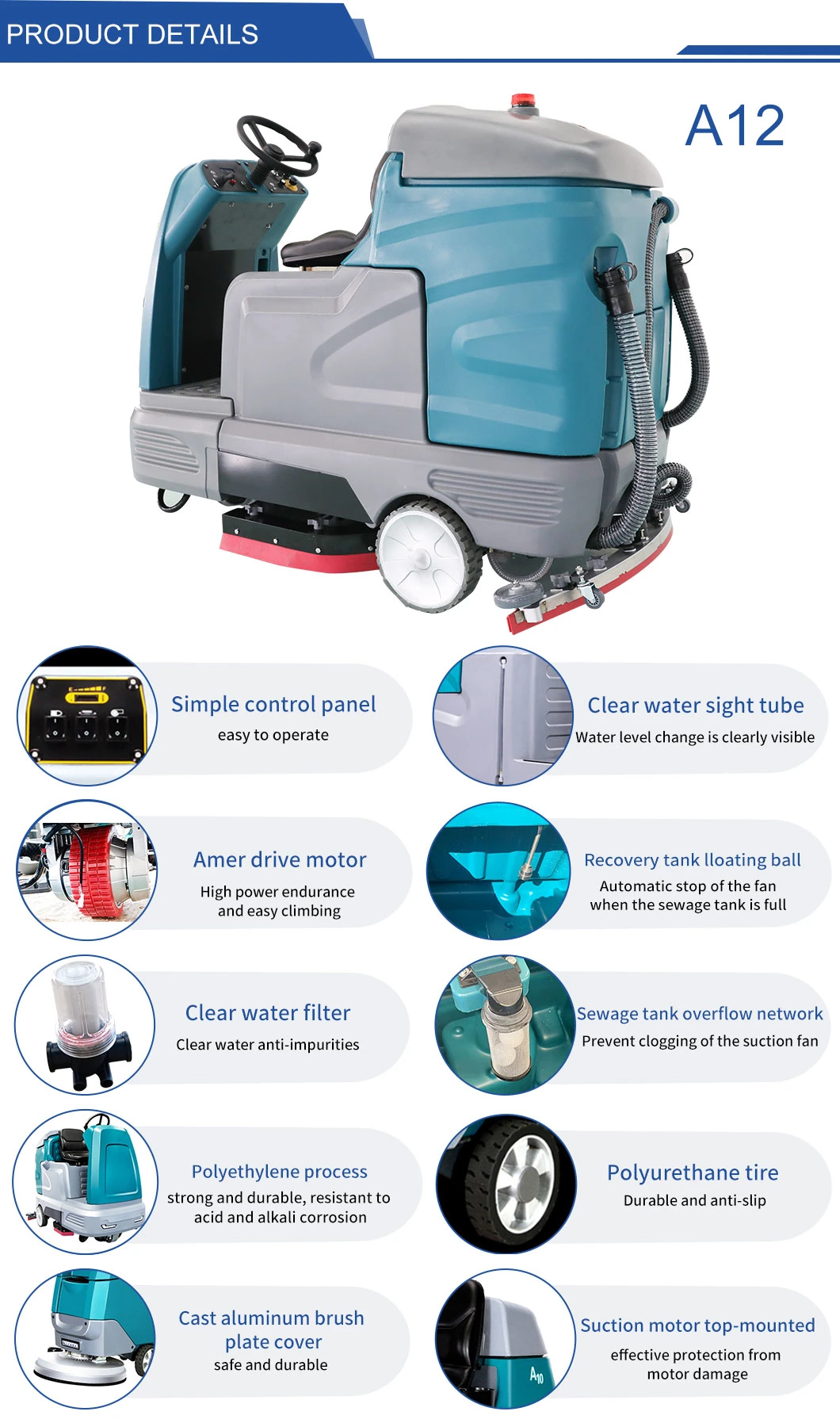 Hard Tile Floor Scrubber Dryer Industrial Ride-on Battery Operated Floor Scrubbing Washing Machine